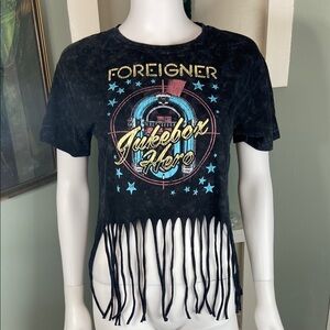 NWOT Foreigner Jukebox Hero Black Fringe T Shirt Tee Ripple Junction Medium M